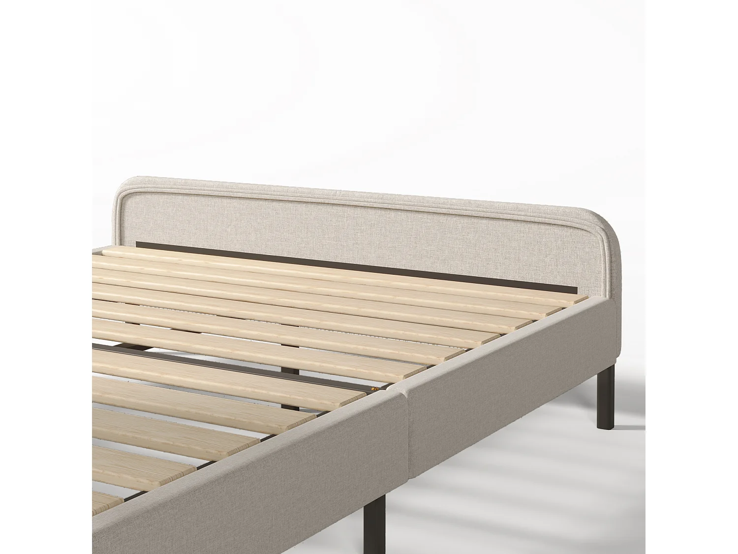 Parrot Uncle Lit double rembourré, cadre à sommier latté tête de lit réglable, 140×190cm, style minimaliste beige lin