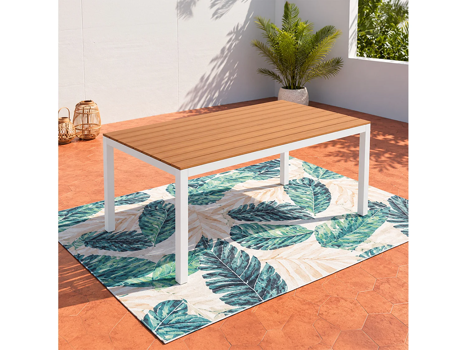 Table de jardin effet bois aluminium blanc 160 cm ALONDRA