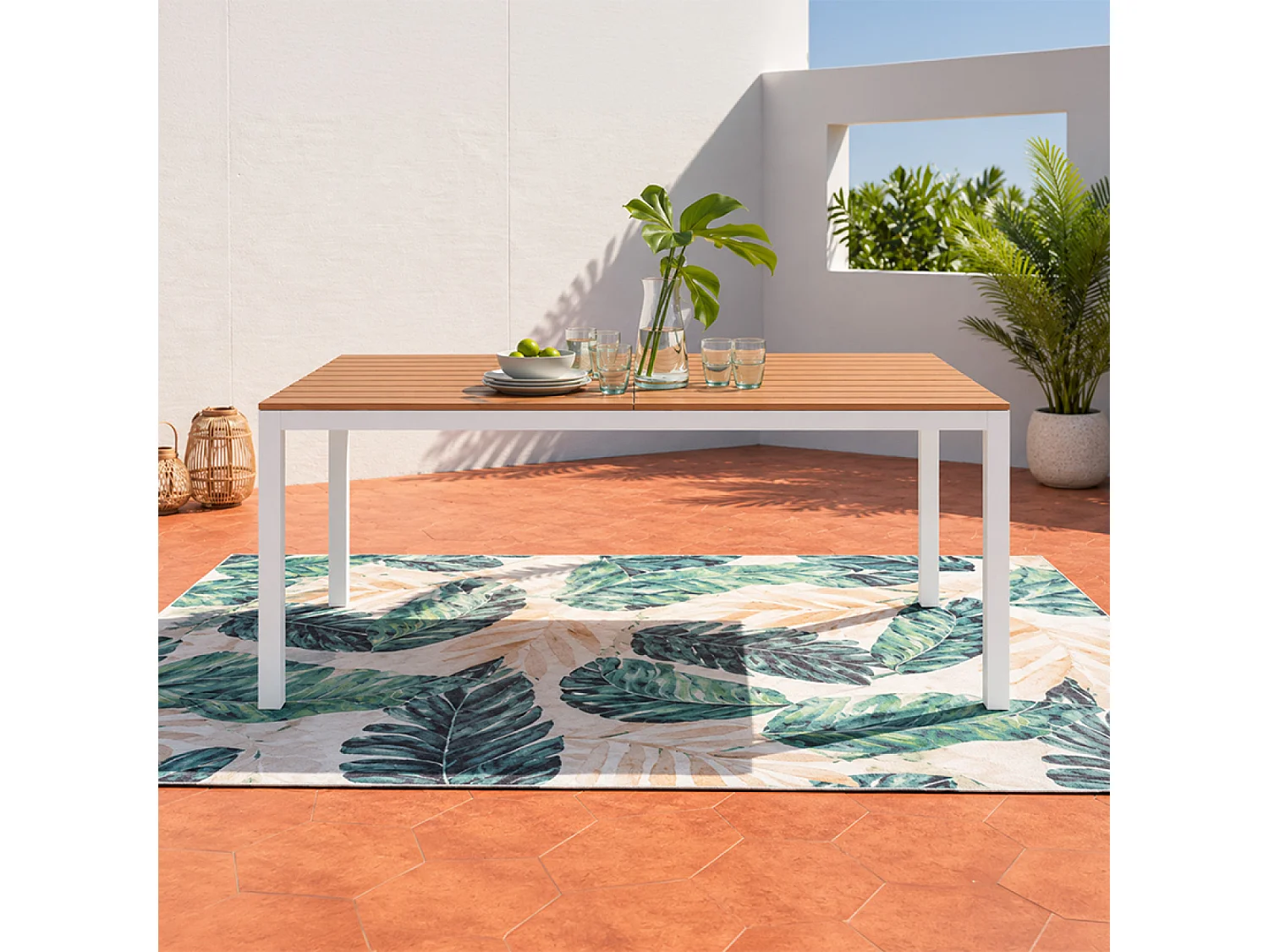 Table de jardin effet bois aluminium blanc 160 cm ALONDRA