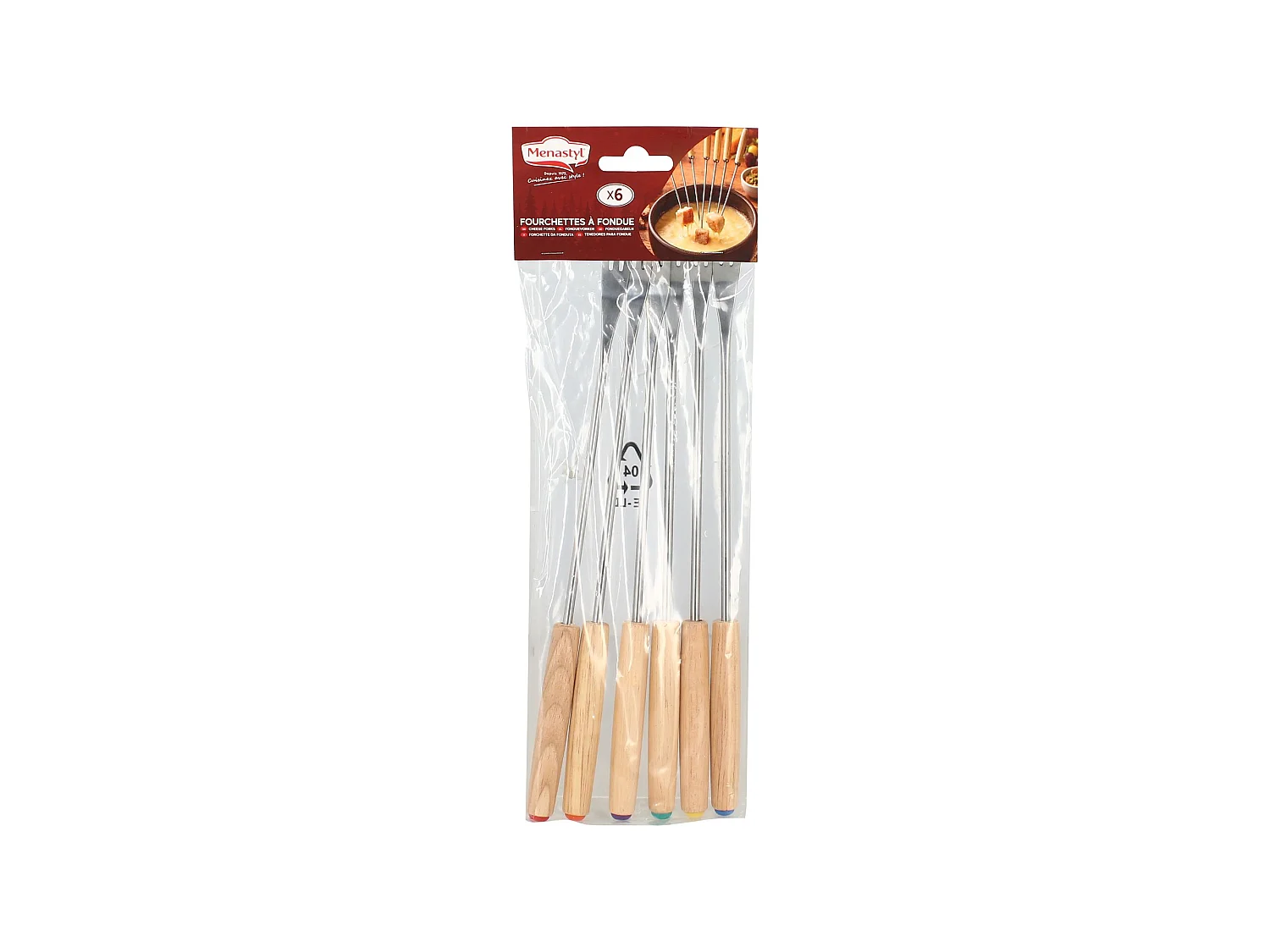 Menastyl - Fourchette à Fondue Montagne 6 Pièces En Acier Inoxydable Et Bois