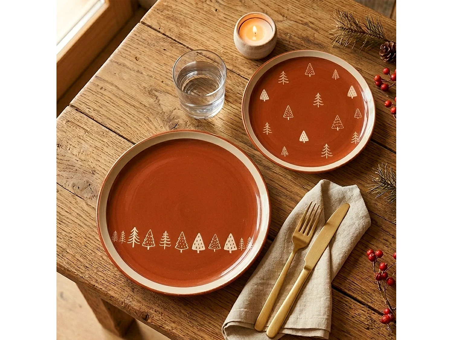 Novastyl - Lot 6 Assiettes Plates Montagne 26cm En Grès Brique