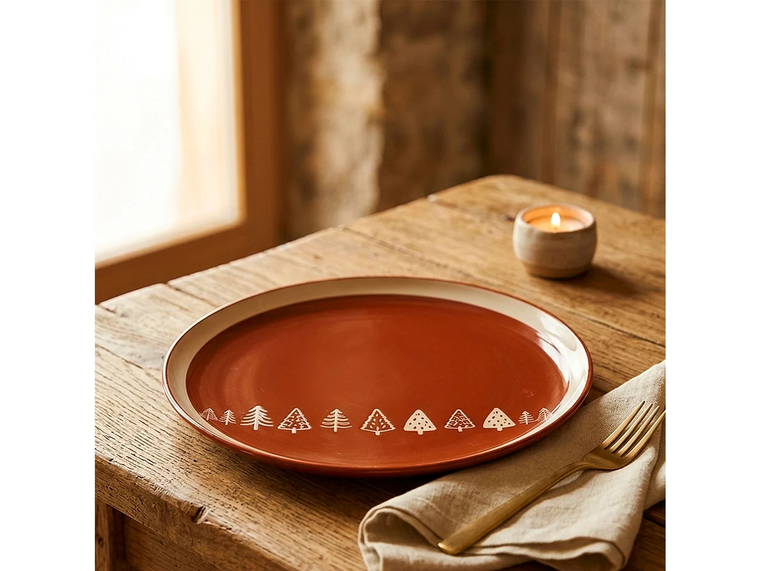 Novastyl - Lot 6 Assiettes Plates Montagne 26cm En Grès Brique