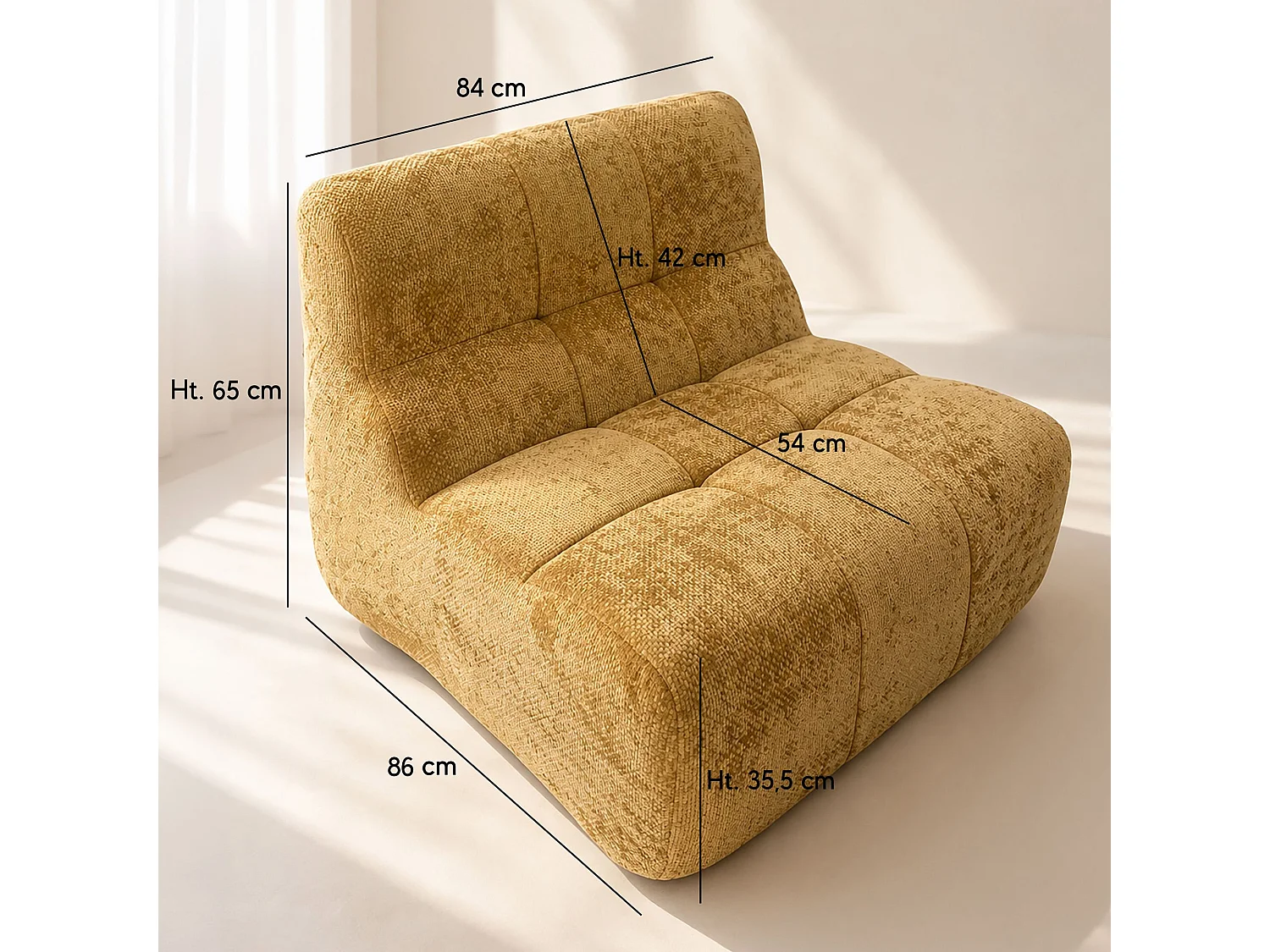 Now's Home - Fauteuil Compressé En Tissu Chenille Ocre Doré 80x90x68cm Volta
