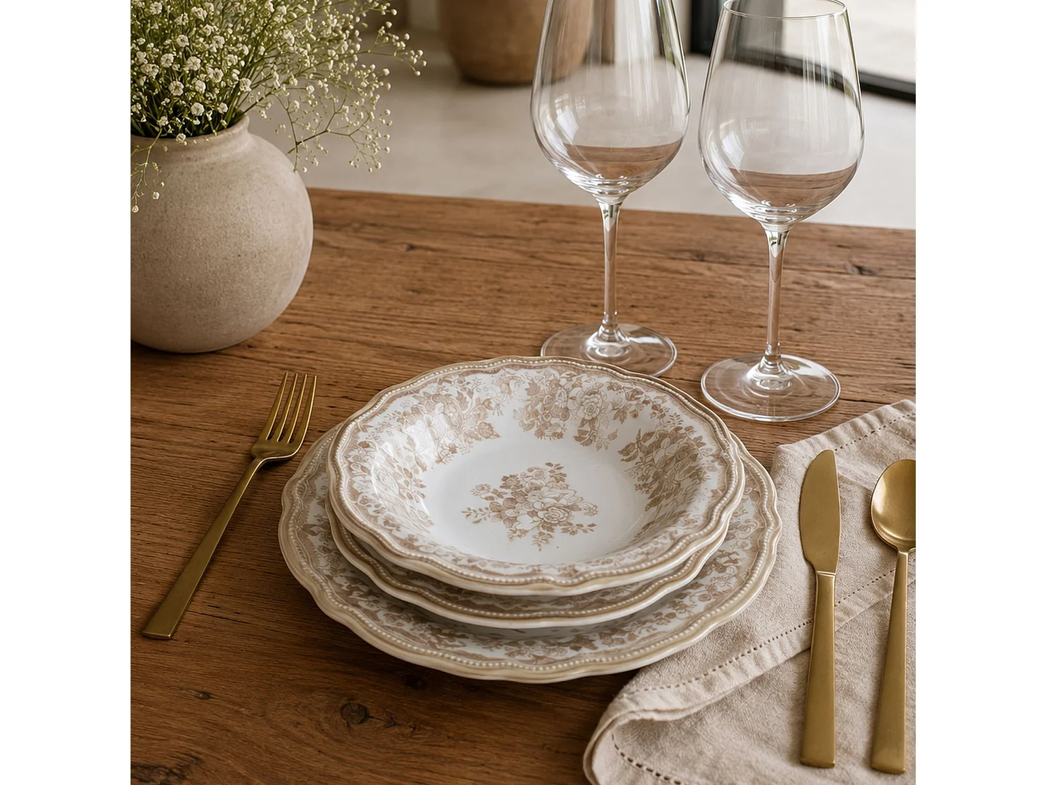 Novastyl - Lot 6 Assiettes Plates Faustine 26cm En Grès Miel