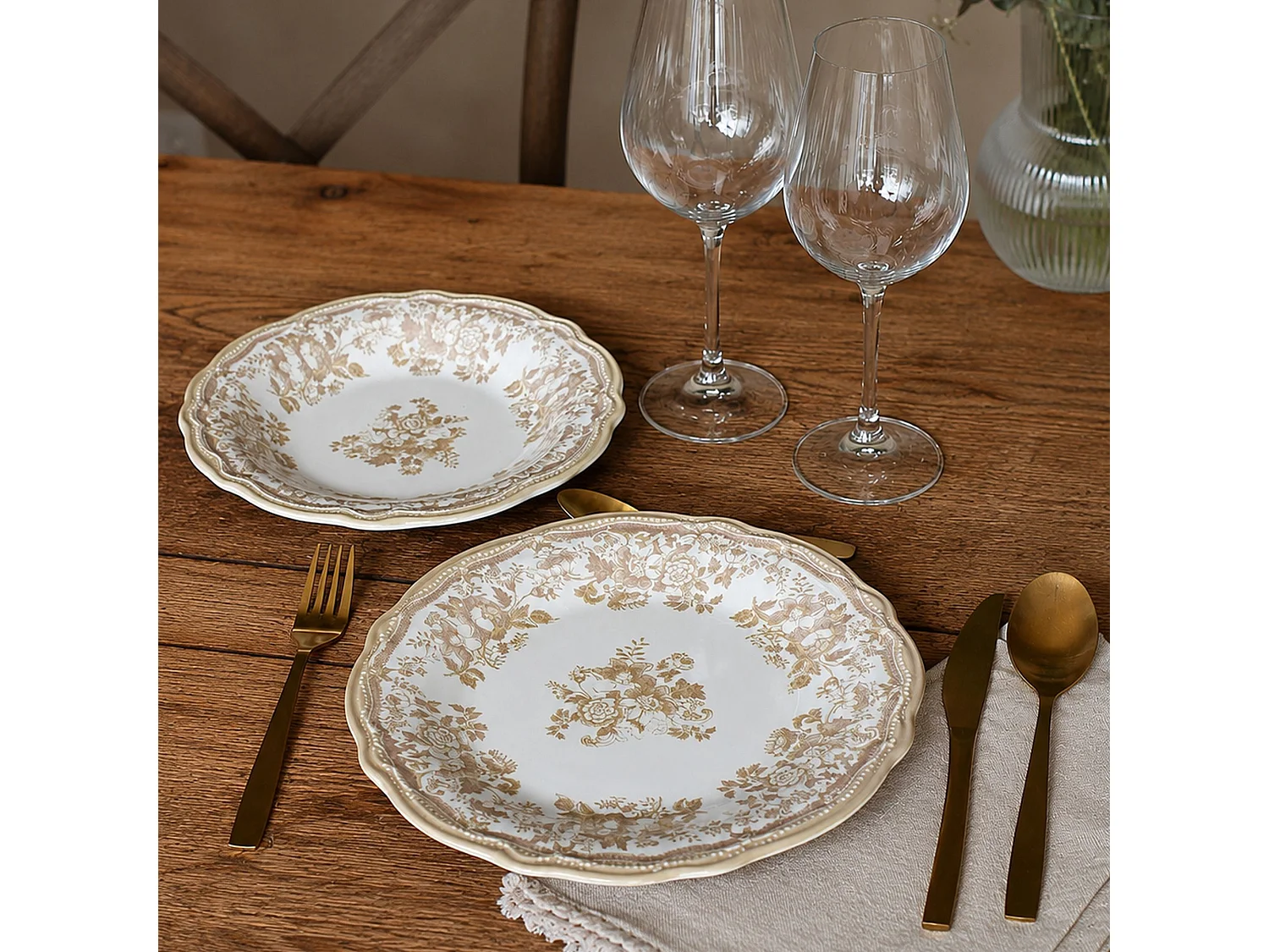 Novastyl - Lot 6 Assiettes Plates Faustine 26cm En Grès Miel