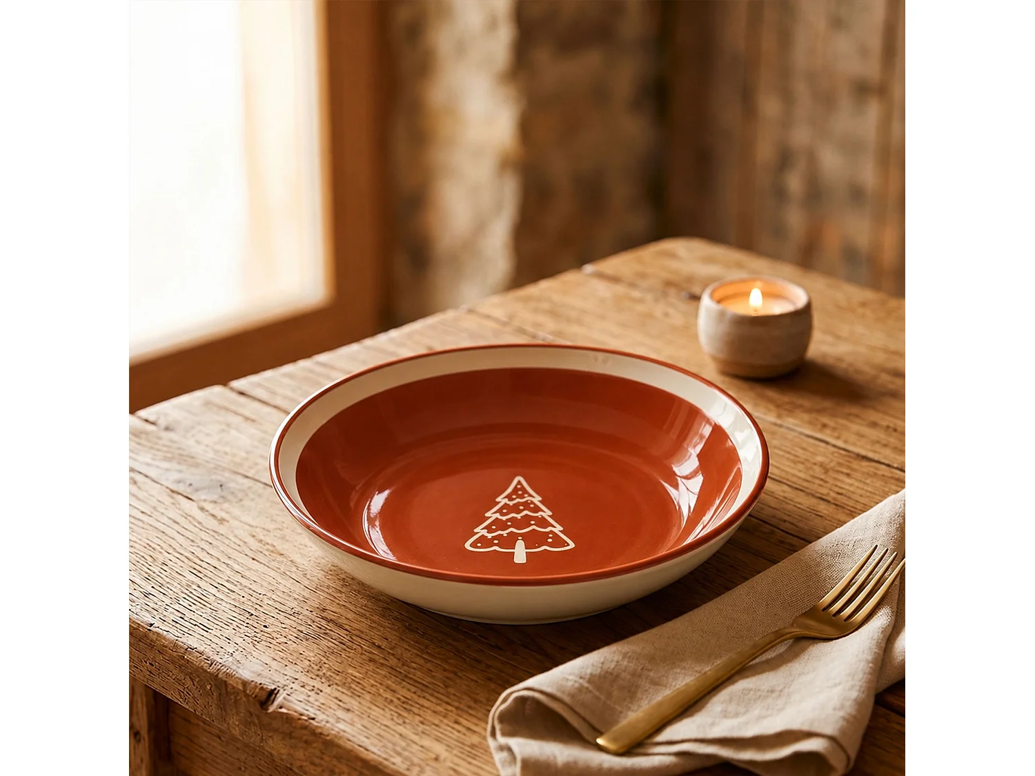 Novastyl - Lot 6 Assiettes Creuses Montagne 20.5cm En Grès Brique