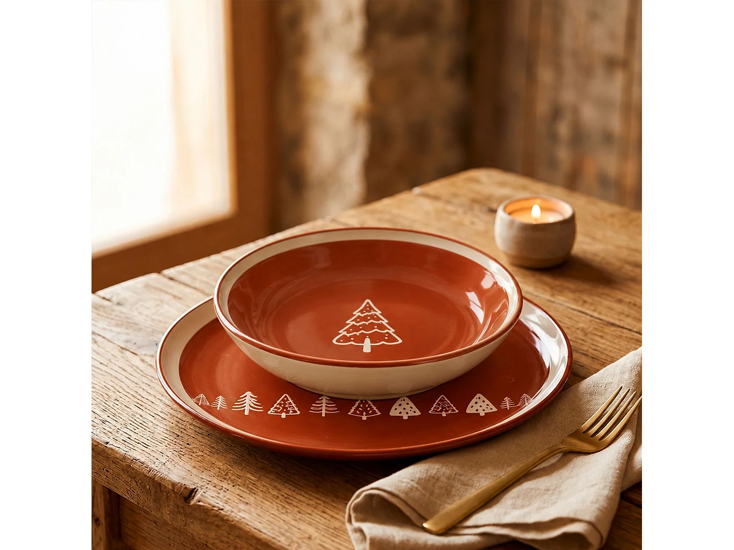 Novastyl - Lot 6 Assiettes Creuses Montagne 20.5cm En Grès Brique