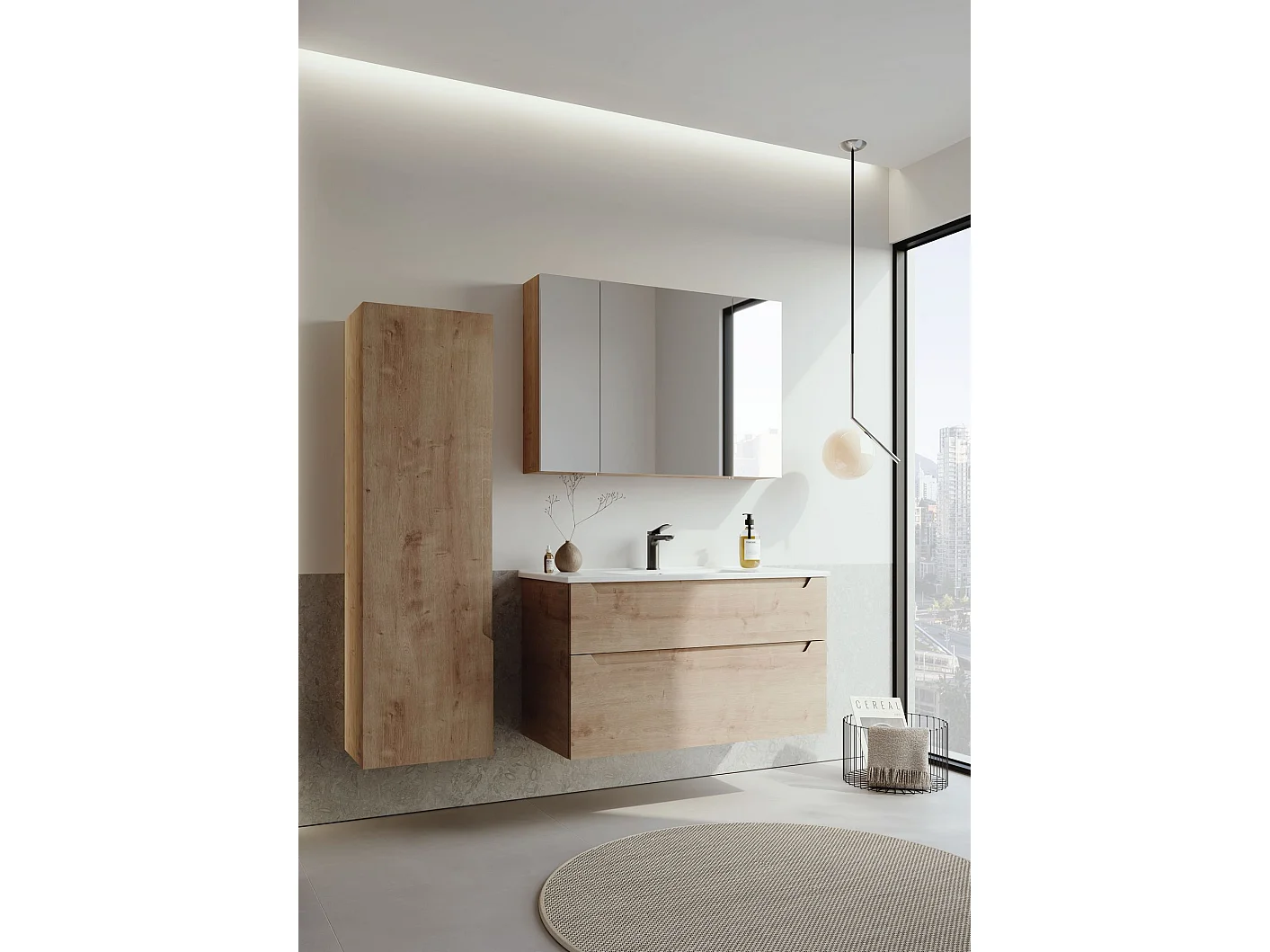 Wastafelmeubel "Messina 100 v2" - 100 x 45 x 55 cm - Eiken