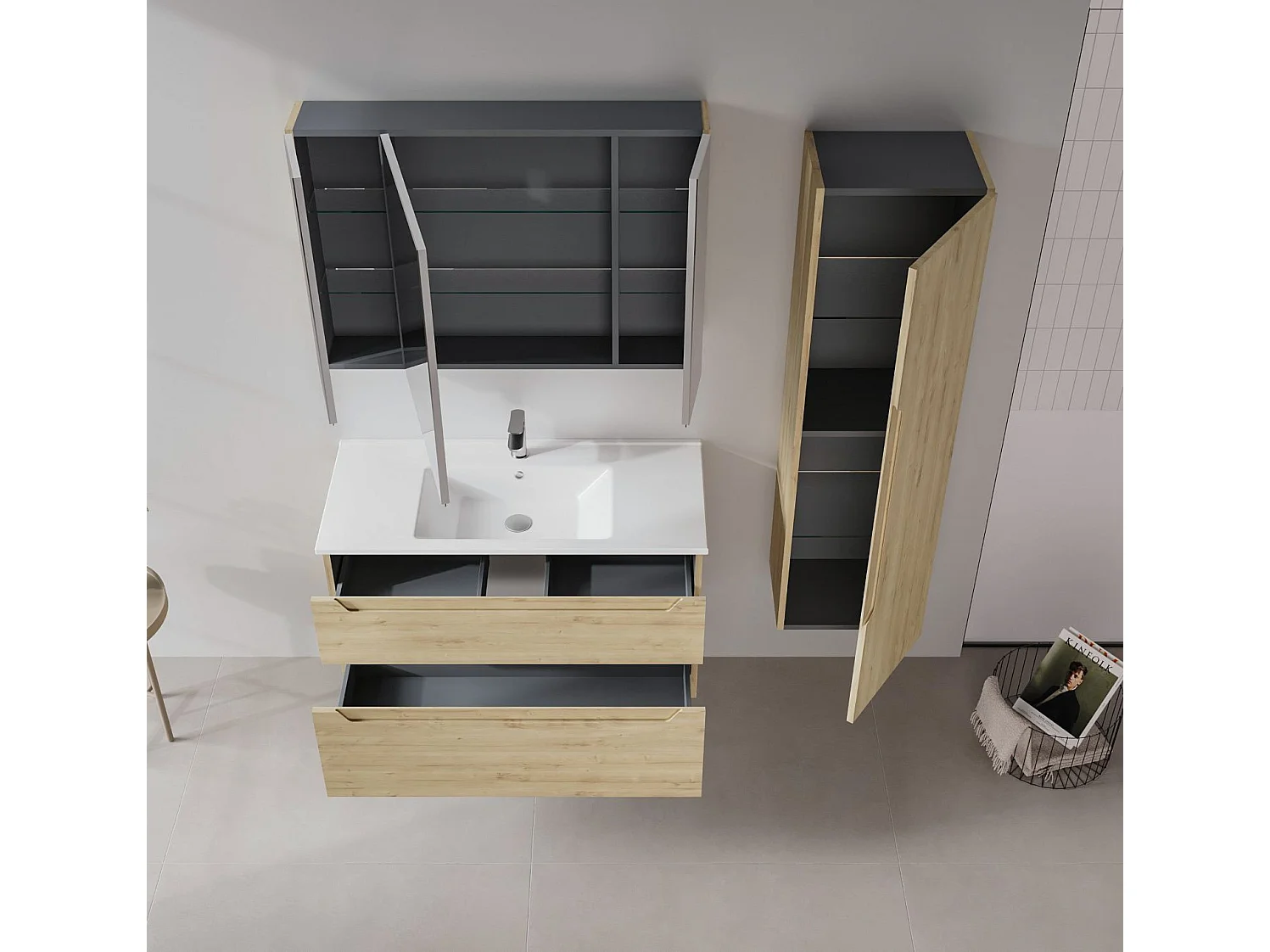 Wastafelmeubel "Messina 100 v2" - 100 x 45 x 55 cm - Eiken