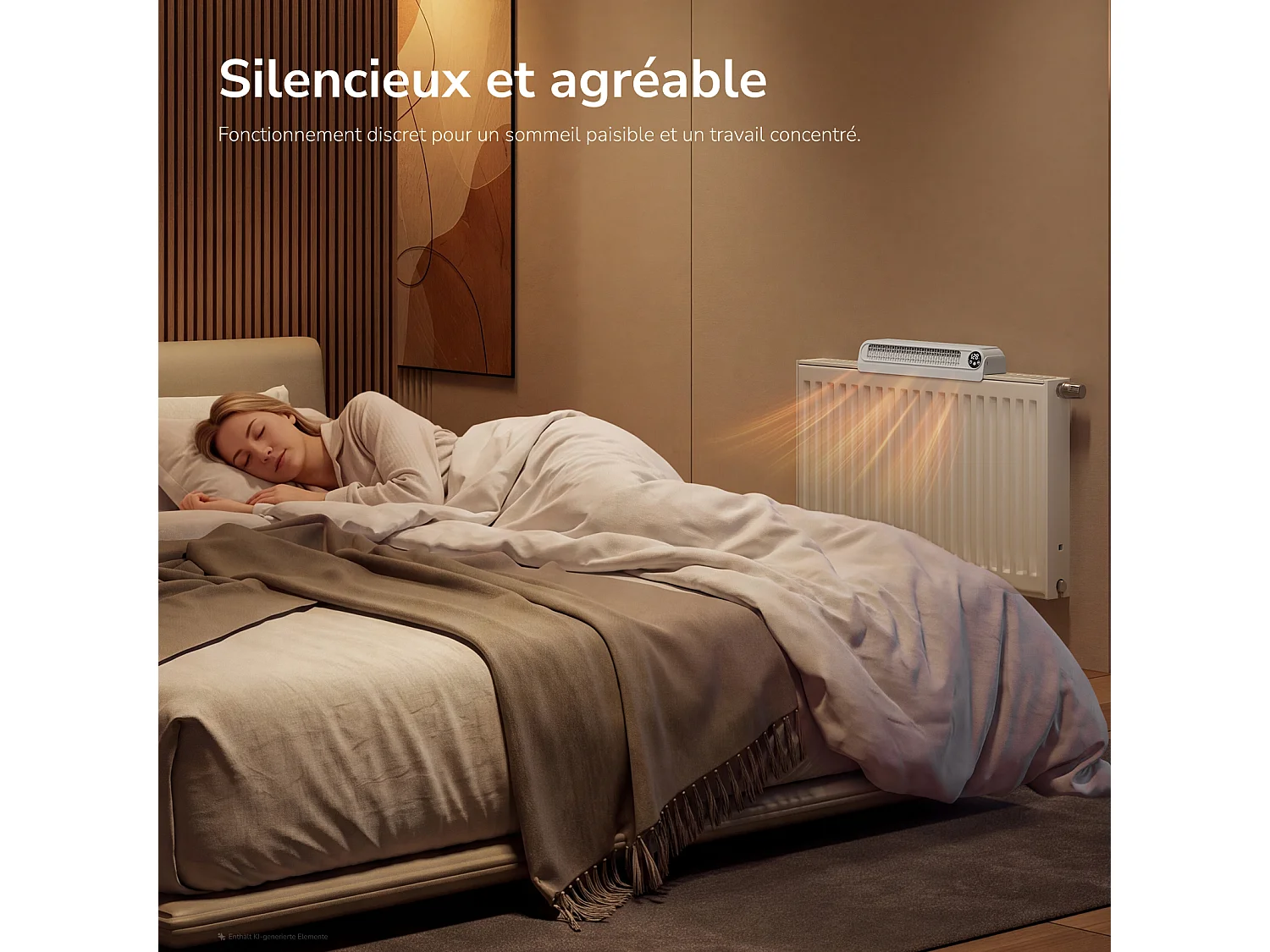 Ventilateur pour radiateur EMKE, 4 vitesses, mode automatique, batterie rechargeable, minuterie 2 à 12 h, blanc