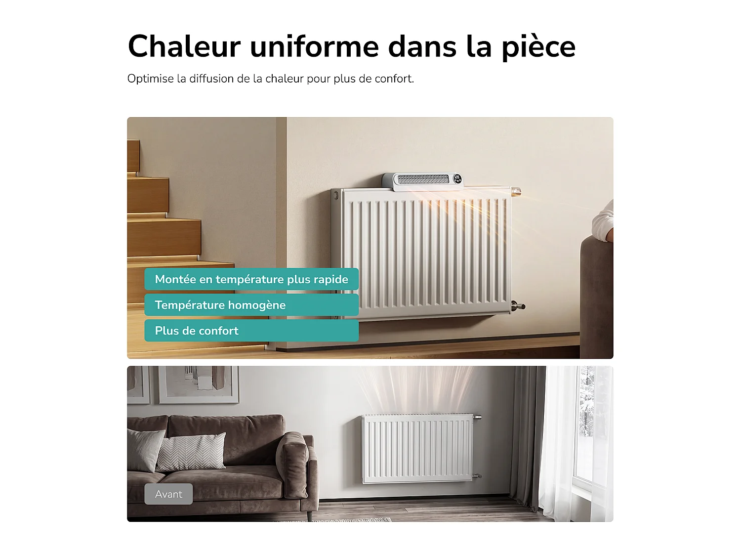 Ventilateur pour radiateur EMKE, 4 vitesses, mode automatique, batterie rechargeable, minuterie 2 à 12 h, blanc