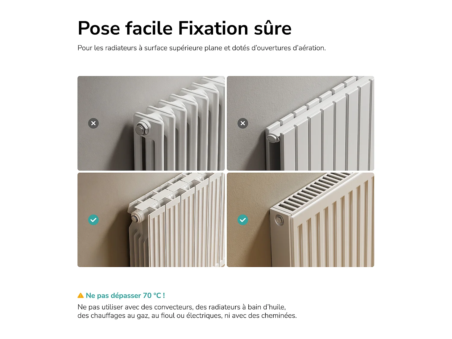 Ventilateur pour radiateur EMKE, 4 vitesses, mode automatique, batterie rechargeable, minuterie 2 à 12 h, blanc