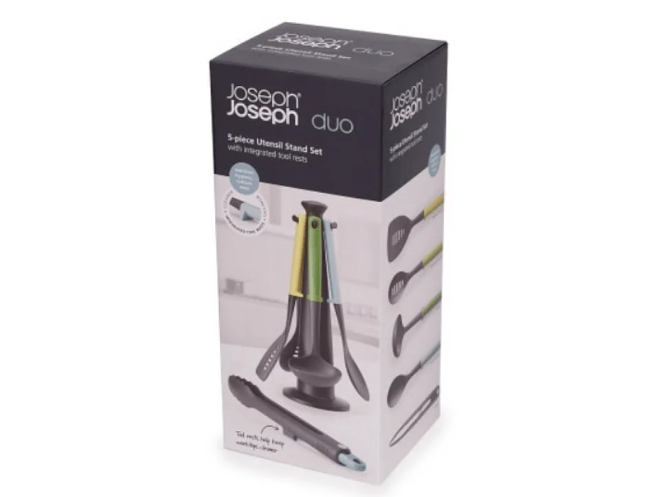 Set d’ustensiles Joseph Joseph Duo, 5 pièces avec support, couleur moderne et élégante, pratique et fonctionnel pour la cuisine.