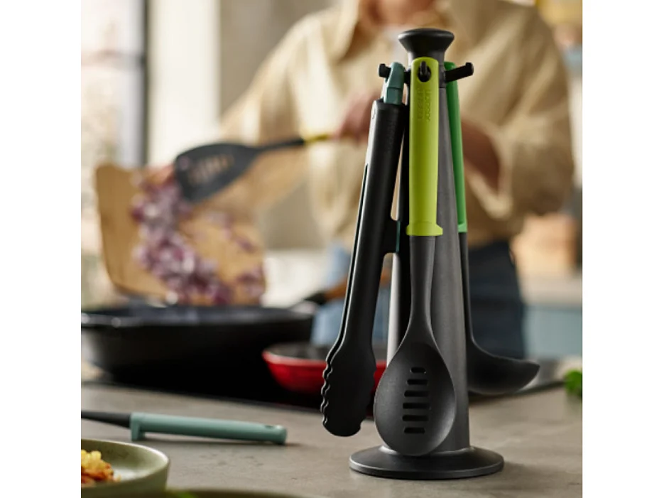 Set d’ustensiles Joseph Joseph Duo, 5 pièces avec support, couleur moderne et élégante, pratique et fonctionnel pour la cuisine.