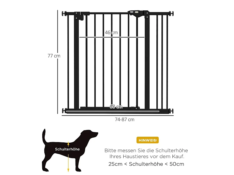 Sicherheitsgitter für Hunde aus Metall, schwarz, Breite 74 bis 87 cm verstellbar