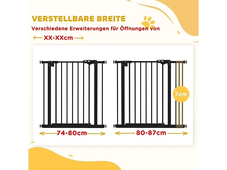 Sicherheitsgitter für Hunde aus Metall, schwarz, Breite 74 bis 87 cm verstellbar