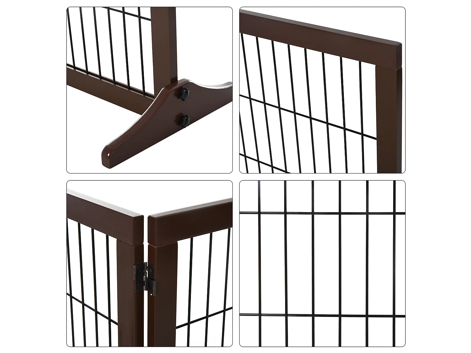 Faltbares Hundegitter mit 3 Paneelen aus Kiefernholz und Metall, braun, 185 x 36 x 71 cm