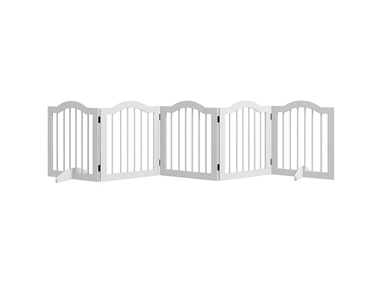 Faltbares Hundegitter mit 5 Paneelen aus Massivholz und MDF, weiß, 254,5 x 61 cm