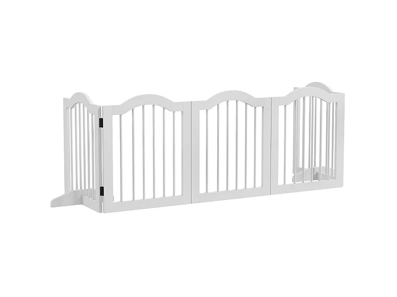 Faltbares Hundegitter mit 5 Paneelen aus Massivholz und MDF, weiß, 254,5 x 61 cm