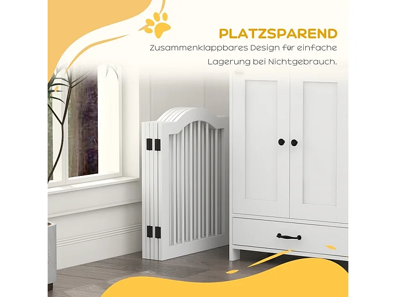 Faltbares Hundegitter mit 5 Paneelen aus Massivholz und MDF, weiß, 254,5 x 61 cm