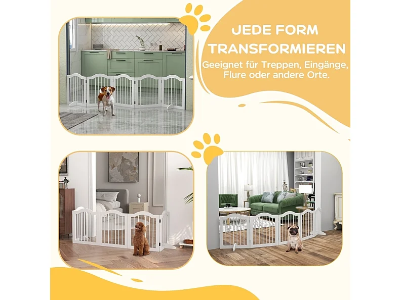 Faltbares Hundegitter mit 5 Paneelen aus Massivholz und MDF, weiß, 254,5 x 61 cm