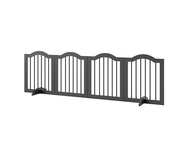 Faltbares, freistehendes Hundegitter aus Massivholz und MDF, 4 Paneelen, 208 x 61 cm, schwarz