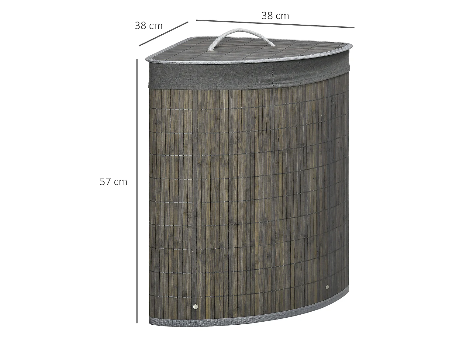 Eck-Wäschekorb aus grauem Bambus mit Deckel und herausnehmbarem Sack, 55 l