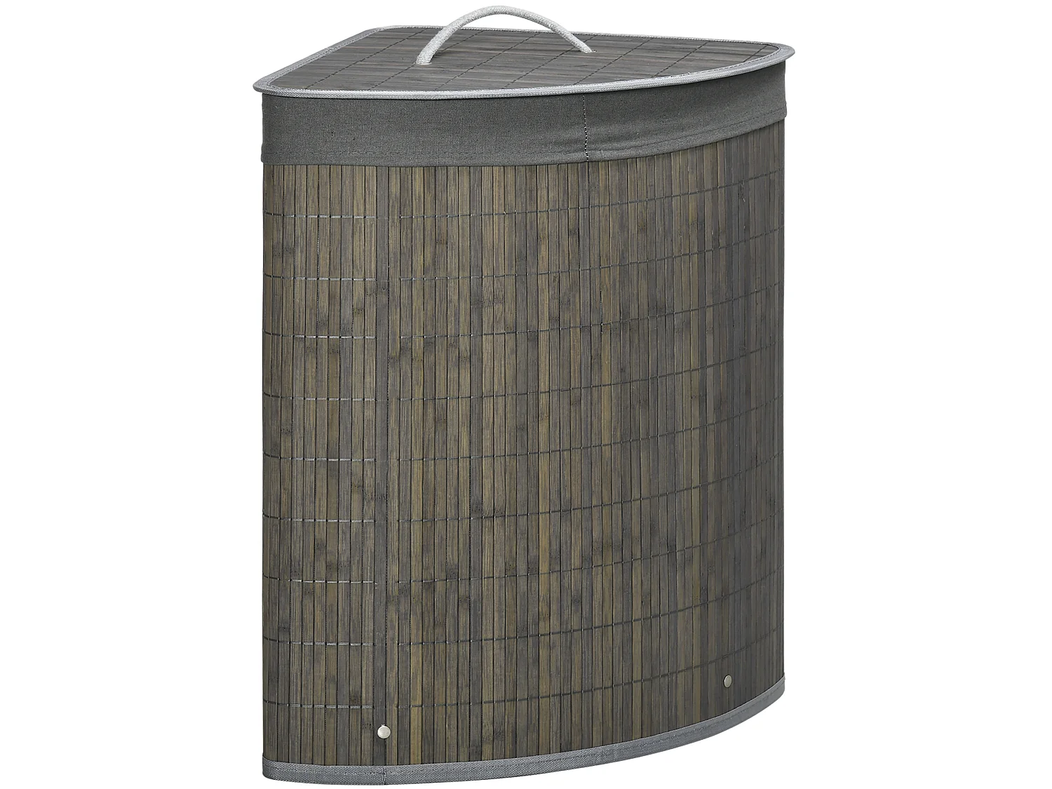 Eck-Wäschekorb aus grauem Bambus mit Deckel und herausnehmbarem Sack, 55 l