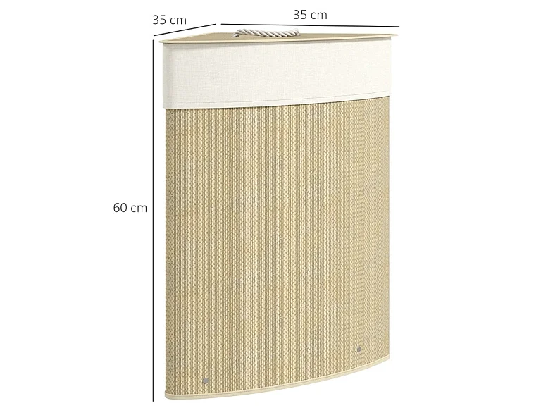 Eck-Wäschekorb aus Bambus, 55 Liter, waschbarer Sack, Deckel und Metallgestell, Naturholz