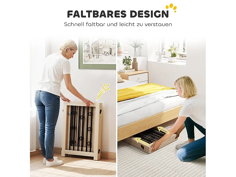 Freistehendes Hundegitter mit 4 Paneelen und Türchen, faltbar, aus Holz und Stahl, Eichenoptik, Höhe 70 cm
