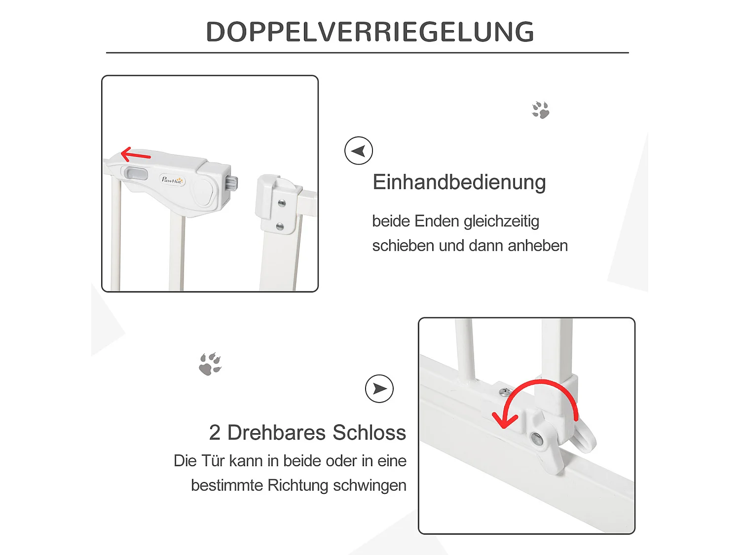 Sicherheitsgitter für Hunde aus Metall, weiß, Breite 74 bis 147,5 cm verstellbar, mit 3 Verlängerungen, ohne Bohren