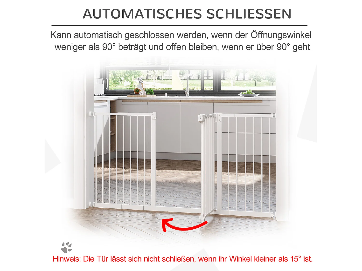 Sicherheitsgitter für Hunde aus Metall, weiß, Breite 74 bis 147,5 cm verstellbar, mit 3 Verlängerungen, ohne Bohren