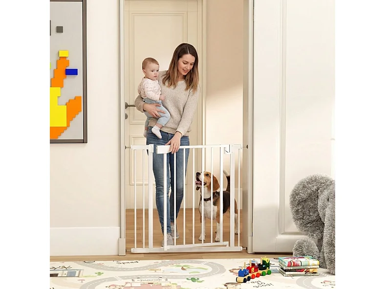 Sicherheitsgitter aus weißem Kohlenstoffstahl, ohne Bohren, für Treppe und Tür, Breite 76 bis 89 cm verstellbar