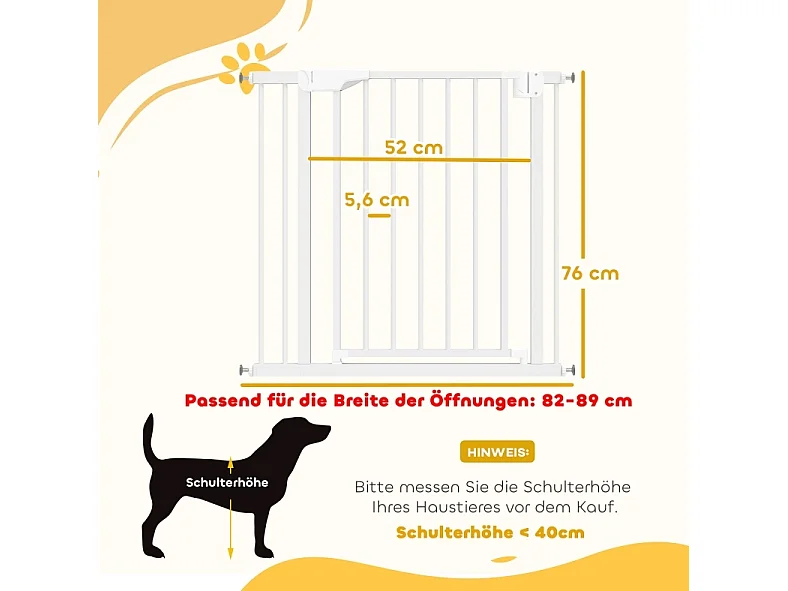 Sicherheitsgitter aus weißem Kohlenstoffstahl, ohne Bohren, für Treppe und Tür, Breite 76 bis 89 cm verstellbar