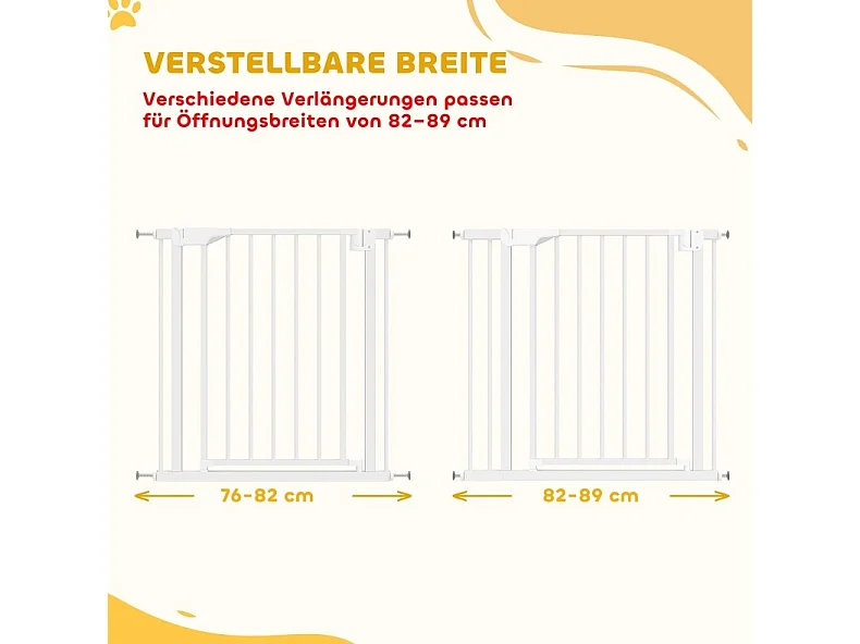 Sicherheitsgitter aus weißem Kohlenstoffstahl, ohne Bohren, für Treppe und Tür, Breite 76 bis 89 cm verstellbar
