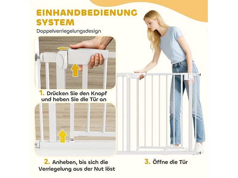 Sicherheitsgitter aus weißem Kohlenstoffstahl, ohne Bohren, für Treppe und Tür, Breite 76 bis 89 cm verstellbar