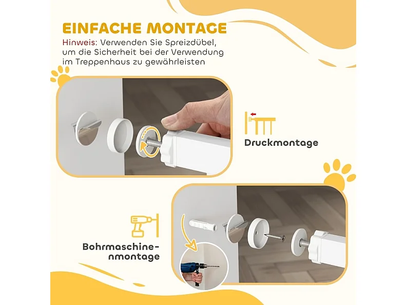 Sicherheitsgitter aus weißem Kohlenstoffstahl, ohne Bohren, für Treppe und Tür, Breite 76 bis 89 cm verstellbar