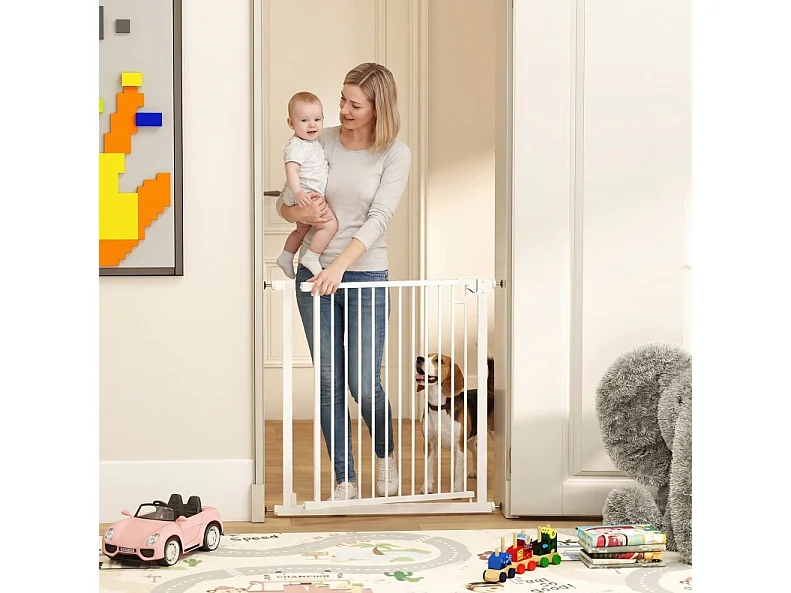 Sicherheitsgitter ohne Bohren für Kinder und Haustiere, automatisches Schließen, Kohlenstoffstahl, weiß, 76 bis 80 cm