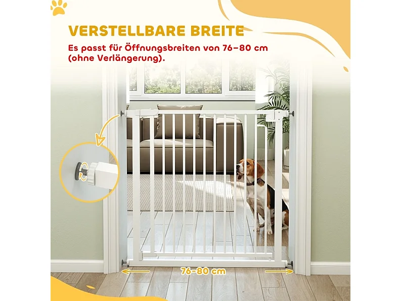 Sicherheitsgitter ohne Bohren für Kinder und Haustiere, automatisches Schließen, Kohlenstoffstahl, weiß, 76 bis 80 cm