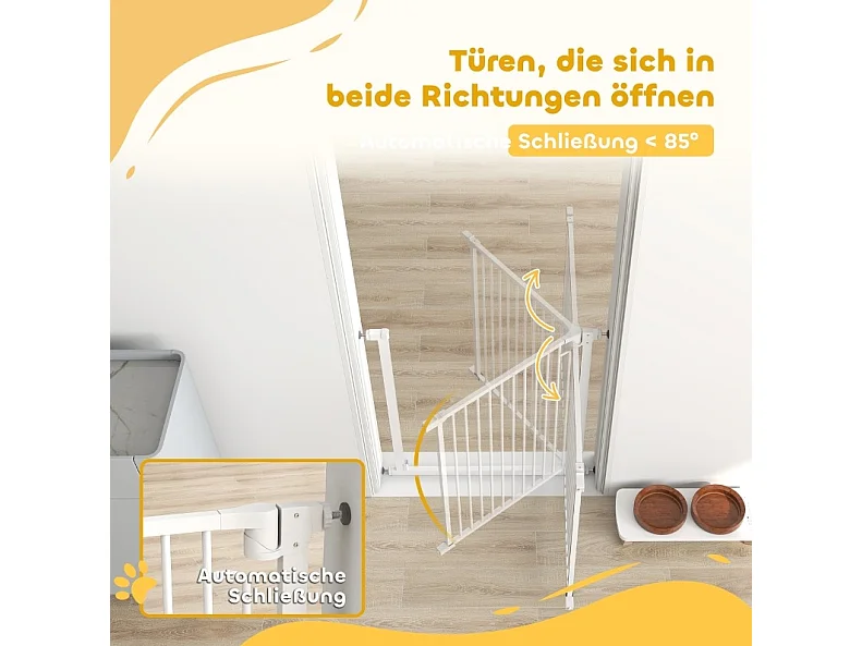 Sicherheitsgitter ohne Bohren für Kinder und Haustiere, automatisches Schließen, Kohlenstoffstahl, weiß, 76 bis 80 cm