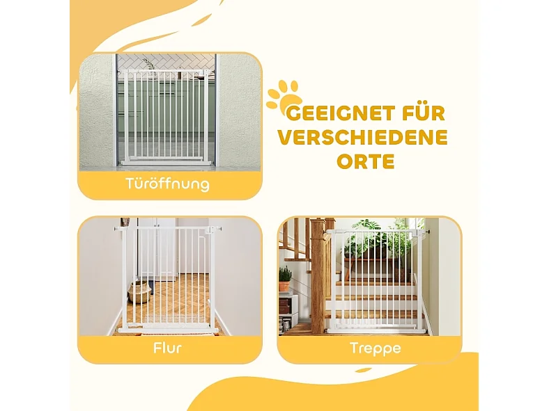 Sicherheitsgitter ohne Bohren für Kinder und Haustiere, automatisches Schließen, Kohlenstoffstahl, weiß, 76 bis 80 cm
