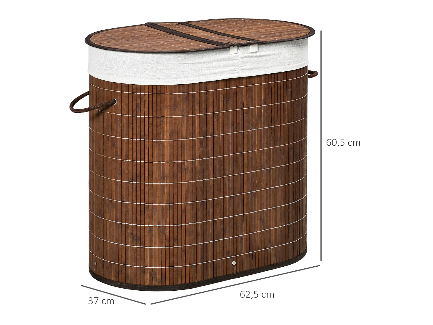 Wäschekorb aus Bambus, braun, mit Deckel, zwei Fächern und herausnehmbaren Säcken, 100 l