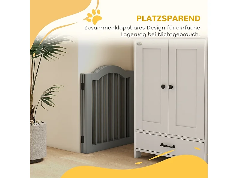 Faltbares Hundegitter aus Holz und MDF, hellgrau, 3 Paneelen, 154,5 x 61 cm