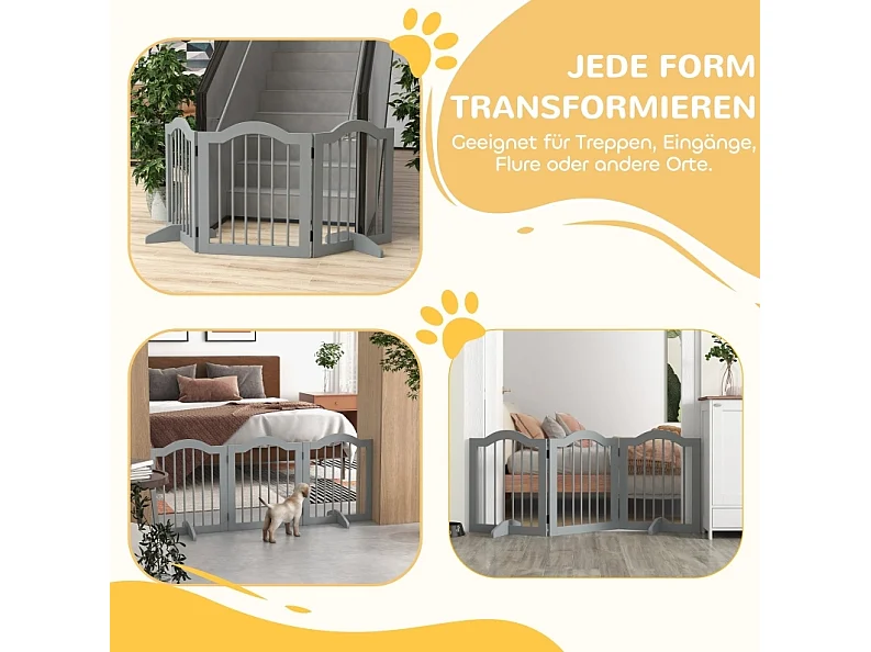 Faltbares Hundegitter aus Holz und MDF, hellgrau, 3 Paneelen, 154,5 x 61 cm