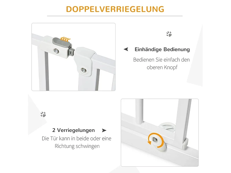 Verstellbares Sicherheitsgitter für Hunde, 75 bis 115 cm, ABS weiß, ohne Bohren, Höhe 76 cm
