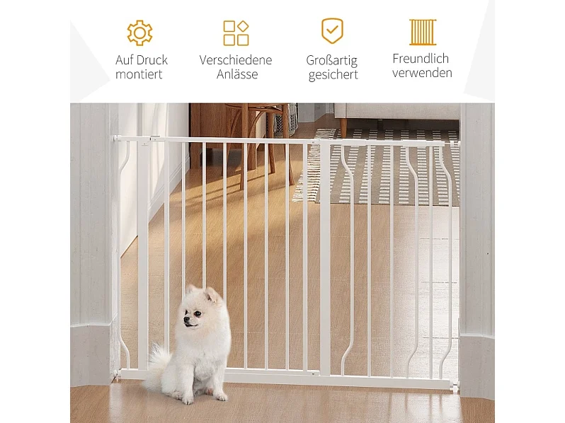 Verstellbares Sicherheitsgitter für Hunde, 75 bis 115 cm, ABS weiß, ohne Bohren, Höhe 76 cm