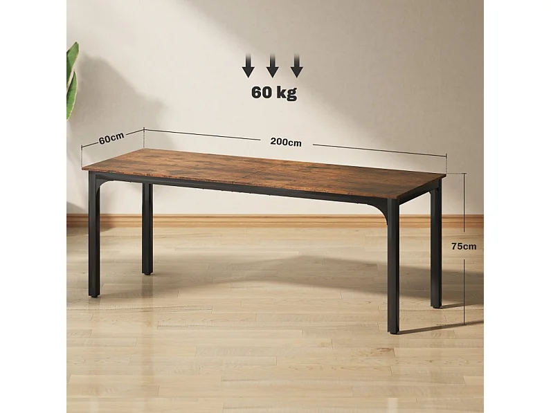 Industrieel computerbureau van gemelamineerd hout en staal, roestbruin en zwart, 200 x 60 x 75 cm