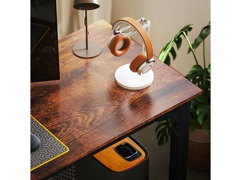 Industrieel computerbureau van gemelamineerd hout en staal, roestbruin en zwart, 200 x 60 x 75 cm