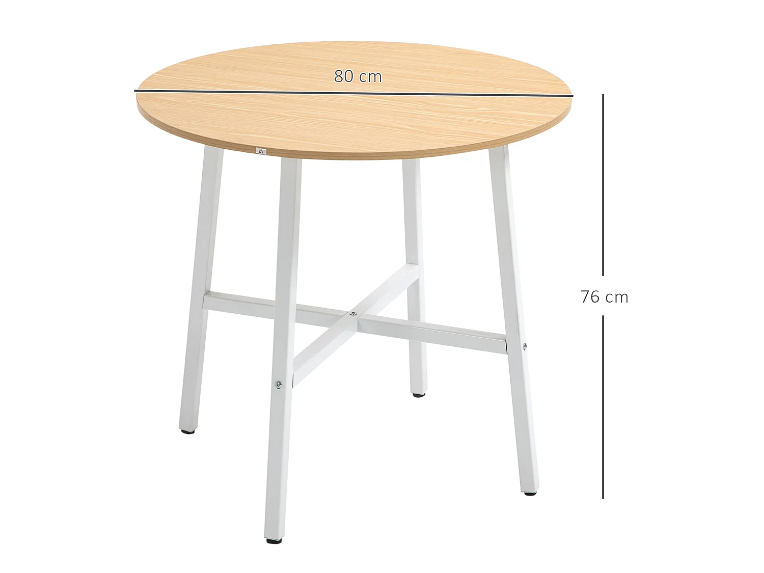 Table à manger ronde pour 4 personnes en bois contreplaqué et métal, coloris bois naturel, diamètre 80 cm