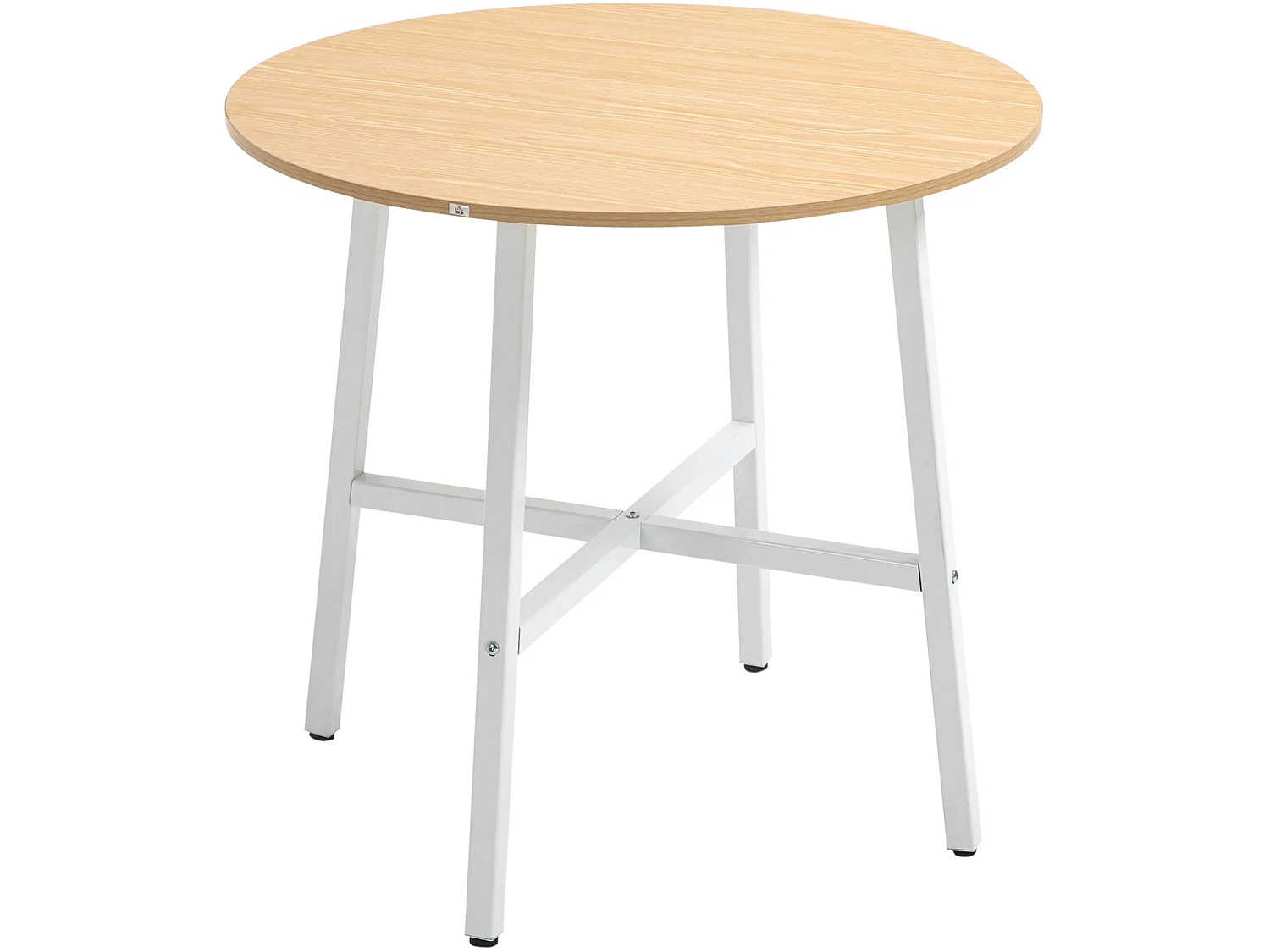 Table à manger ronde pour 4 personnes en bois contreplaqué et métal, coloris bois naturel, diamètre 80 cm